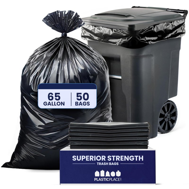 Plasticplace 65 Gallon Trash Bags â”‚ 3.0 Mil â”‚ Black Heavy Duty Garbage Can Liners â”‚ 50â€ X 48â€ (50Count) - Image 2